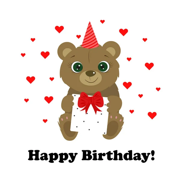 Glückwunschkarte Zum Geburtstag Mit Niedlichem Bären Niedlicher Teddybär Ich Liebe — Stockvektor