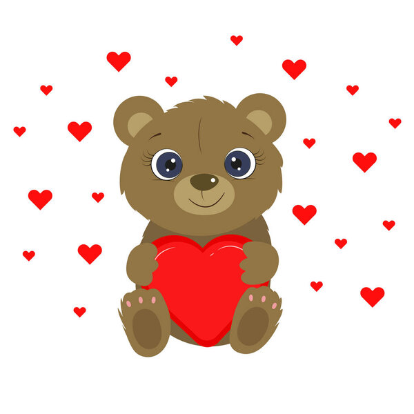 С днем рождения открытка с милым медведем. Милый плюшевый мишка. Я люблю тебя. Скучаю. Векторная иллюстрация.