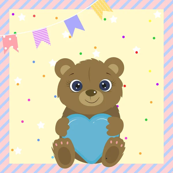 Joyeux Anniversaire Carte Voeux Avec Ours Mignon Joli Nounours Aime — Image vectorielle