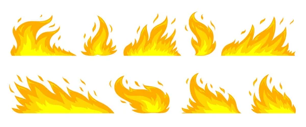 Fire Flat Set Blazing Bonfire Flame Danger Ignition Burn Sign — Stock Vector