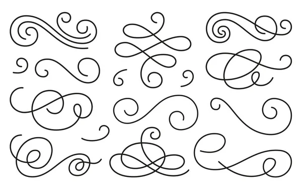 Spiral Swirl Ornament Line Style Flourishes Set Filigree Ornamental Curls — Stock vektor