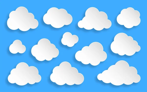 Paper Cut Clouds Set Blue Sky Background Forecast White Cute — Image vectorielle
