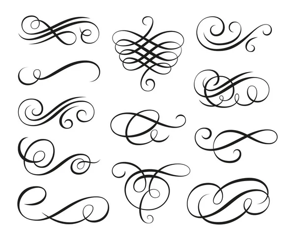 Vintage Swirl Ornament Line Style Flourishes Set Filigree Calligraphic Ornamental — Stock Vector