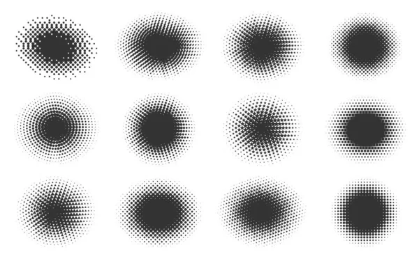 Black Halftone Comic Gradient Pattern Set Dotted Spots Using Half — Vetor de Stock