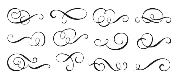 Vintage Swirl Ornament Linear Flourish Set Filigree Calligraphic Separator Curls — Vetor de Stock
