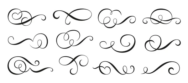 Vintage swirl ornament, linear flourish set. Filigree calligraphic separator curls. Decorative retro design elements for menu, certificate diploma, wedding invatation card, outline text divider