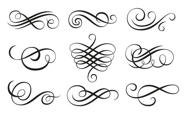 Vintage Swirl Ornament Linear Flourishes Set Filigree Calligraphic Ornamental Curls — Vettoriale Stock
