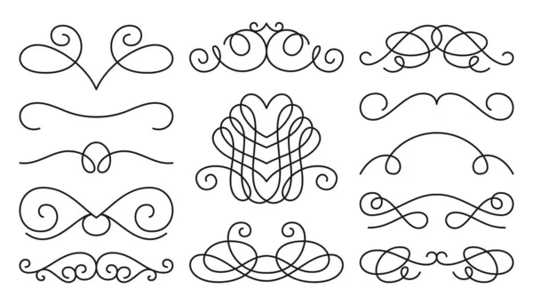 Swirl Retro Ornament Linear Set Vintage Flourish Ornate Border Victorian — Stock Vector