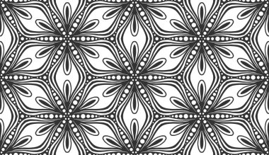 Abstract flower black seamless pattern. Vintage floral texture. Repeat decorative background. Monochrome wallpaper texture. Geometric fashion fabric print. Royal ornament. Retro wrapping paper tile