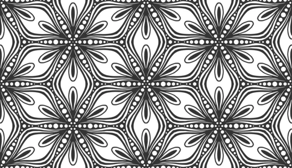 Abstract flower black seamless pattern. Vintage floral texture. Repeat decorative background. Monochrome wallpaper texture. Geometric fashion fabric print. Royal ornament. Retro wrapping paper tile