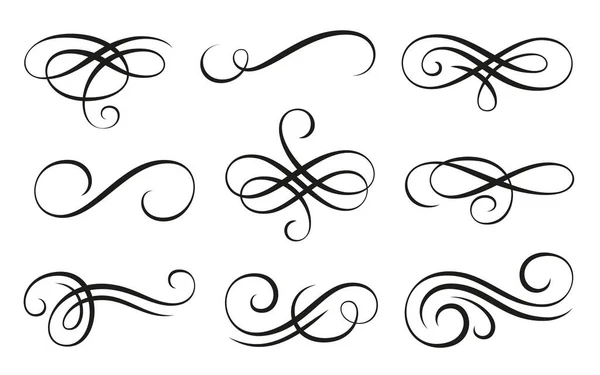 Calligraphic Swirl Ornament Line Style Flourishes Set Filigree Vignette Ornamental — Stockvector