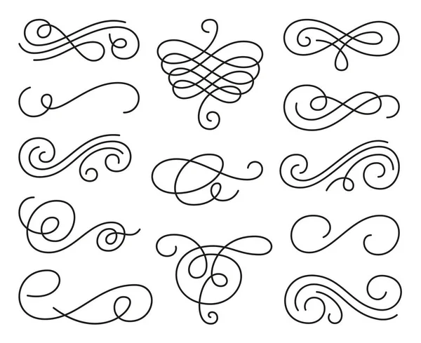 Kalligrafisch Ontwerp Element Set Wervelende Ornament Decoratieve Krullen Wervelingen Bloeit — Stockvector