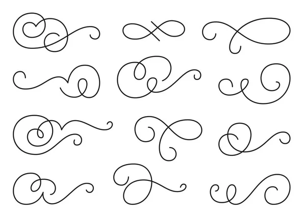 Kalligrafisk Design Element Set Virvla Snurra Prydnad Dekorativa Lockar Virvlar — Stock vektor