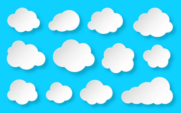 Paper Cut Clouds Set Blue Sky Background Forecast White Cute — Image vectorielle