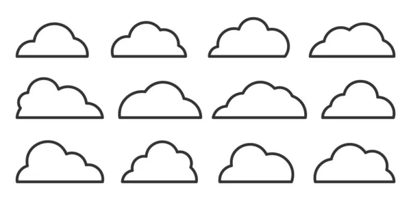 Clouds Black Thin Line Icon Set Outline Database Network Internet — Stockvector