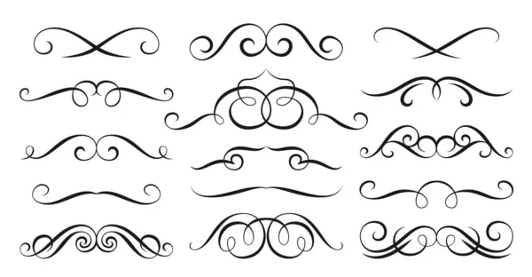 Vintage swirl ornament line flourish set. Filigree calligraphic ornamental curls. Decorative retro design element for menu, wedding invatation card, label prise tag. Text divider, certificate diploma