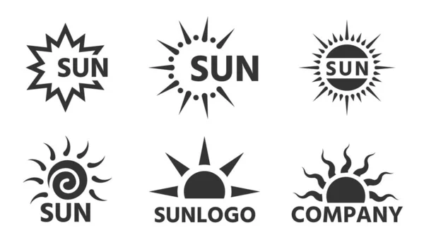 Набор Ярлыков Логотипом Солнца Различные Формы Солнечного Бизнеса Эмблемы Солнечный — стоковый вектор