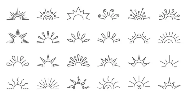 Half Sun Line Icon Set Sunrise Sunset Logotype Isolated White — Vector de stock