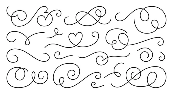 Calligraphic Swirl Ornament Line Style Flourishes Set Filigree Ornamental Curls — Stock Vector