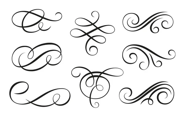 Calligraphic Swirl Ornament Live Line Flourish Set Filigree Ornamental Curls — Stock Vector
