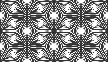 Soyut buz çiçeği, siyah, pürüzsüz desen. Kar tanesi duvar kâğıdı altıgen dokusu. Tek renkli, donmuş yaprak süsü. Geometrik moda kumaş baskısı. Dekoratif kış arka planı tekrarlanıyor