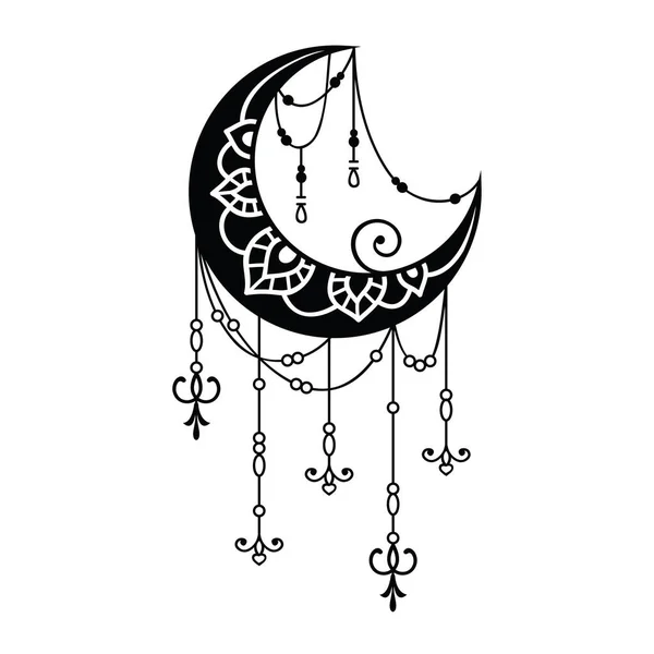 Crescent Moon Mandala Style Moon Decoration Element — Stock vektor