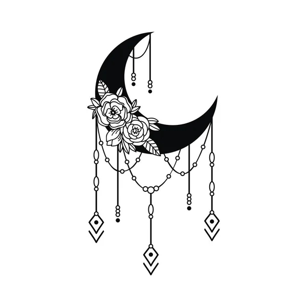 Crescent Moon Floral Style Moon Decoration Element — Stock vektor