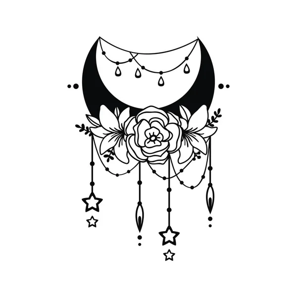 三日月の花のスタイル 月の装飾要素 — ストックベクタ