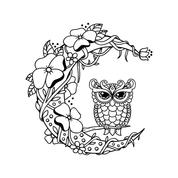 Crescent Moon Decoration Owl Cut File Illustration — Archivo Imágenes Vectoriales