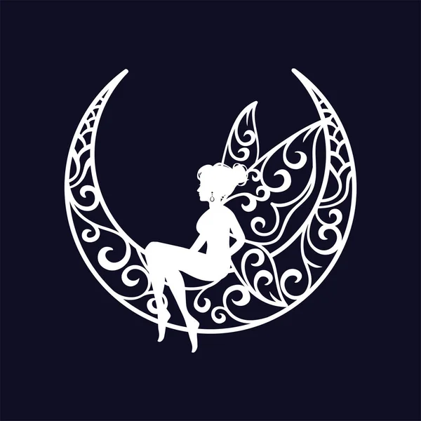 妖精と三日月のカットファイルのイラストのセット — ストックベクタ