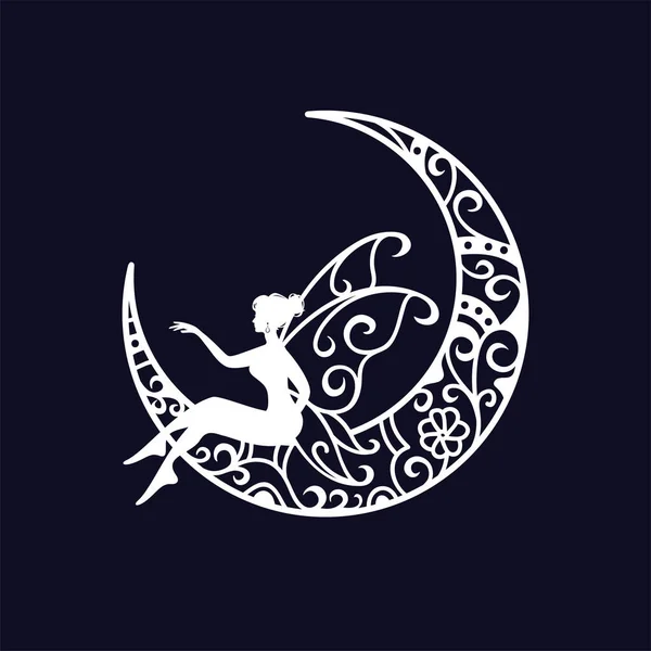 妖精と三日月のカットファイルのイラストのセット — ストックベクタ