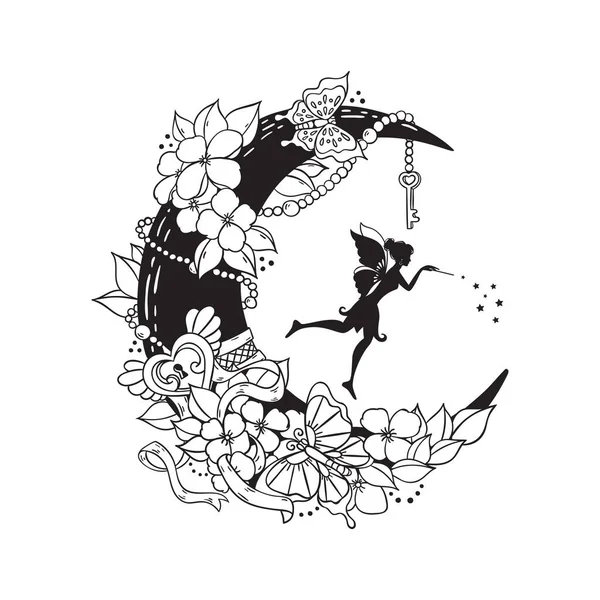 Set Fairy Crescent Moon Illustration — Image vectorielle