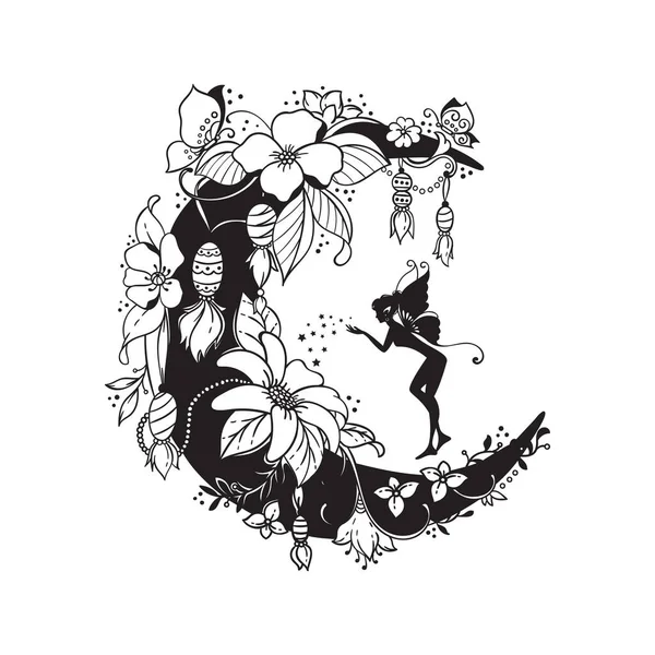 妖精と三日月のイラストのセット — ストックベクタ