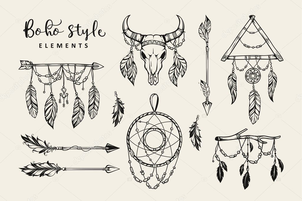 hand drawn boho style element collection