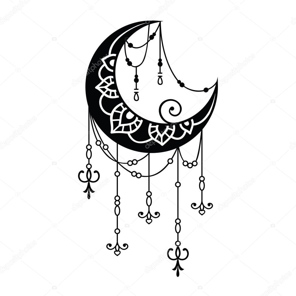 Crescent moon mandala style, moon decoration element