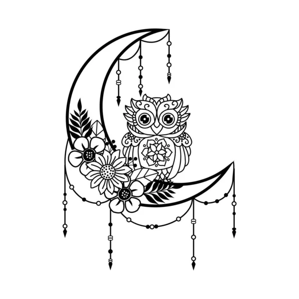 Owl Crescent Moon Illustration — Archivo Imágenes Vectoriales