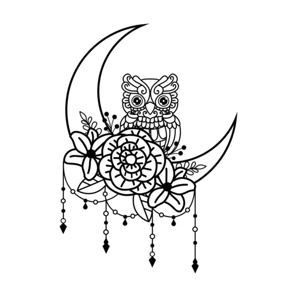 Owl Crescent Moon Illustration — Image vectorielle
