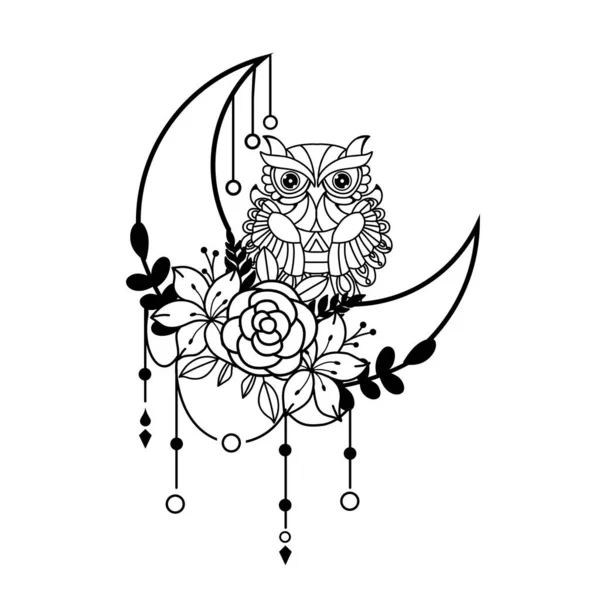 Owl Crescent Moon Illustration — Archivo Imágenes Vectoriales