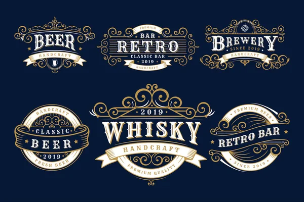 Set Vintage Badges Brewery Brewery Shop Emblems — Vetor de Stock