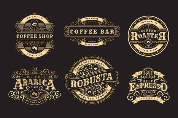 Set Vintage Badges Coffee Coffee Shop Emblems — Stockový vektor