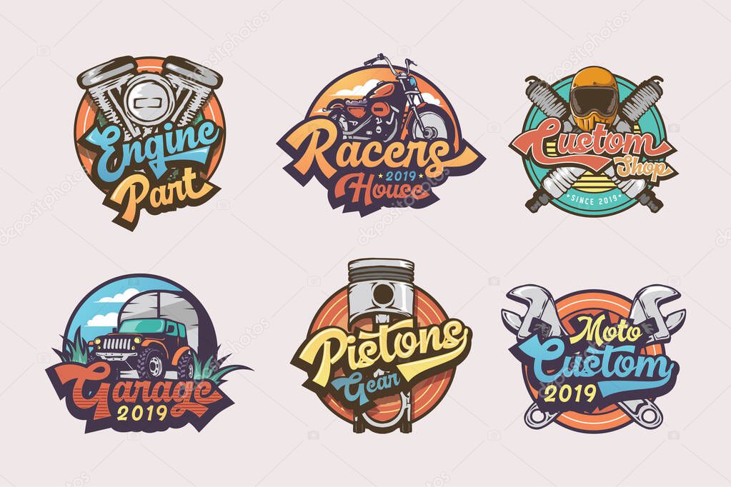 Set of vintage garage badges labels, emblems and logo
