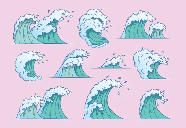 Set Ondas Estilo Japonés — Vector de stock