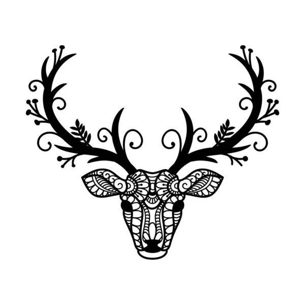 Décoration Bois Cerf Noir Blanc — Image vectorielle