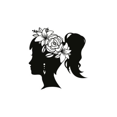 Siluet, çiçekli genç kadın saçı.