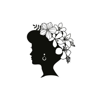 Siluet, çiçekli genç kadın saçı.