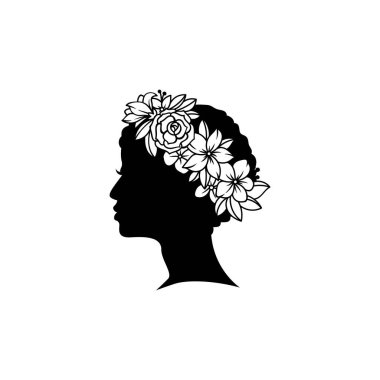 Siluet, çiçekli genç kadın saçı.