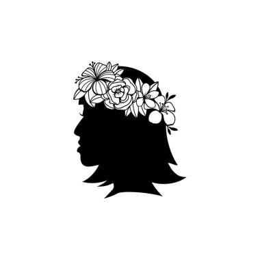 Siluet, çiçekli genç kadın saçı.