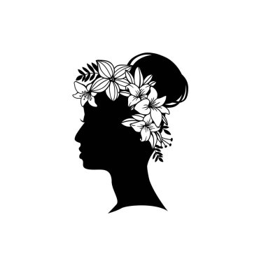 Siluet, çiçekli genç kadın saçı.
