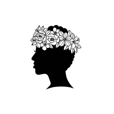 Siluet, çiçekli genç kadın saçı.
