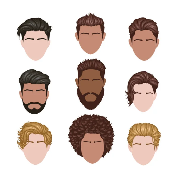 Set Variety Man Hairstyles — Stock Vector
